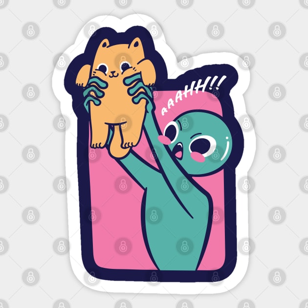 Alien Charmed By Cat Sticker by rarpoint